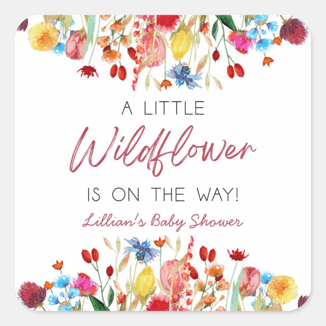 A Little Wildflower Is On The Way Baby Shower Square Sticker (Front)
