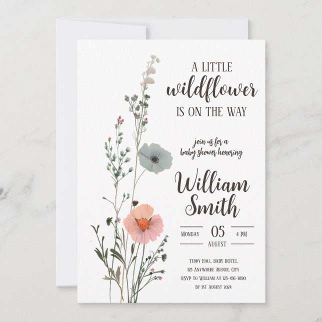 A Little Wildflower is on the Way - Editable Baby  Invitation (Front)