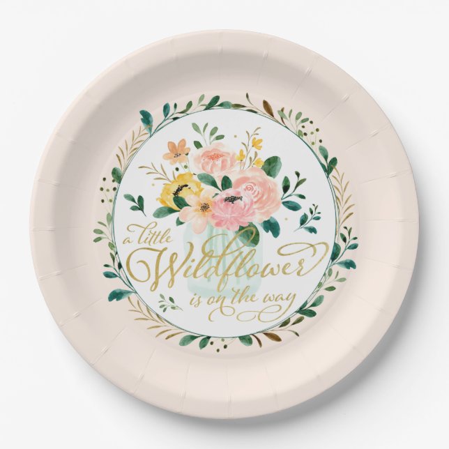 A Little Wildflower is On the Way Paper Plate (Front)