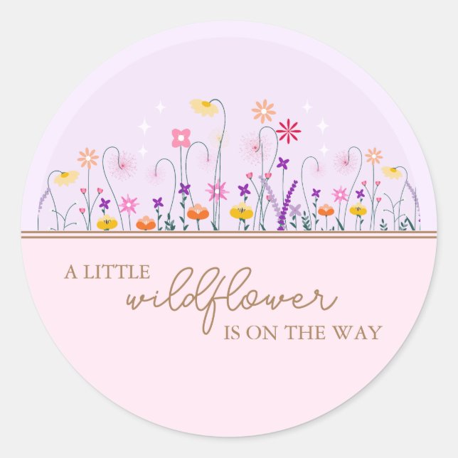 A Little Wildflower Modern Delicate Baby Shower Classic Round Sticker (Front)