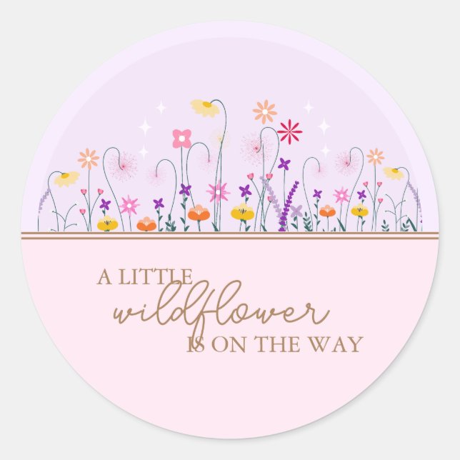 A Little Wildflower Modern Delicate Baby Shower Classic Round Sticker (Front)