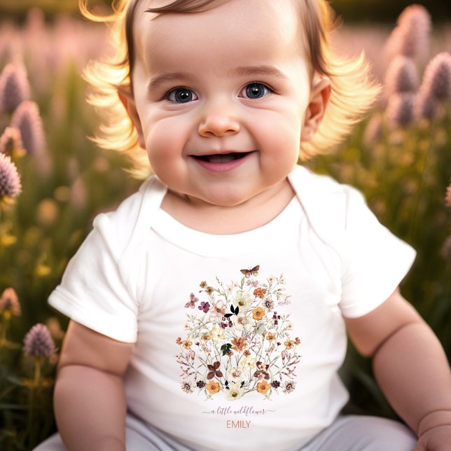 A little Wildflower Name Pressed Flowes Girl Baby Bodysuit (A little Wildflower Name Pressed Flowes Girl Baby Bodysuit)