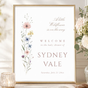 A Little Wildflower Neutral Baby Shower Welcome Poster