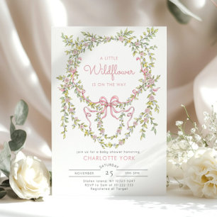 A Little Wildflower Pink bow Baby shower Invitation