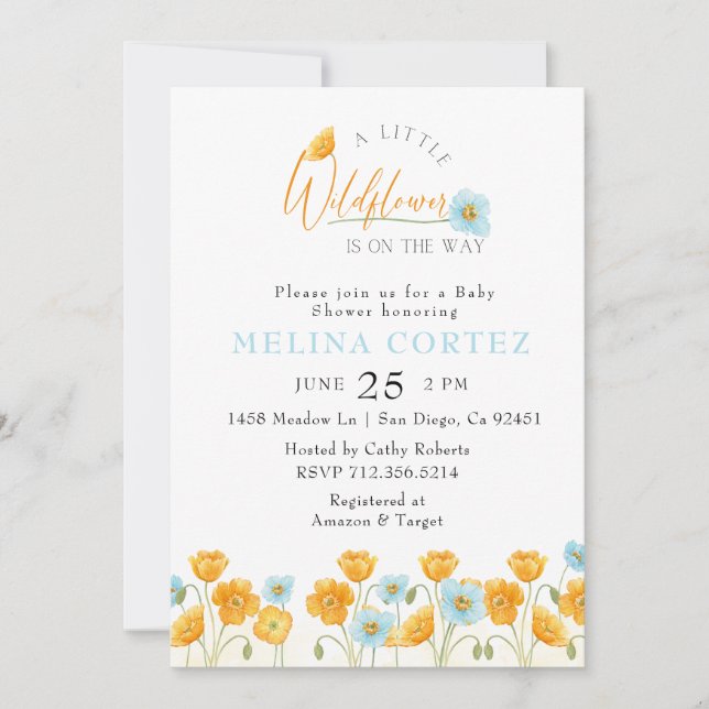 A Little Wildflower watercolor Baby Shower Invitation (Front)