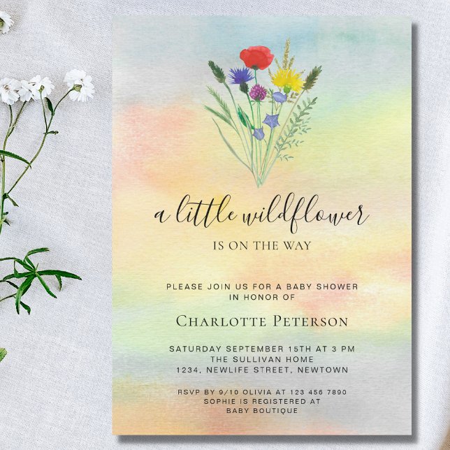 A Little Wildflower Watercolor Baby Shower Invitation (Creator Uploaded)