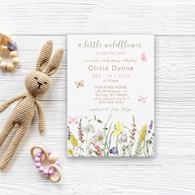 A Little Wildflower Watercolor Baby Shower  Invitation (A Little Wildflower Watercolor Baby Shower Invitation)