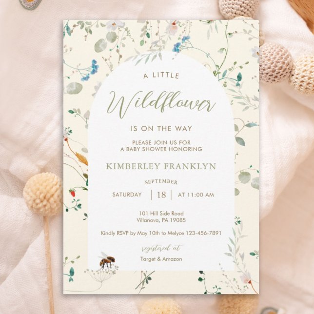 A little Wildflower Wild Flower Bee Baby Shower Invitation (Creator Uploaded)