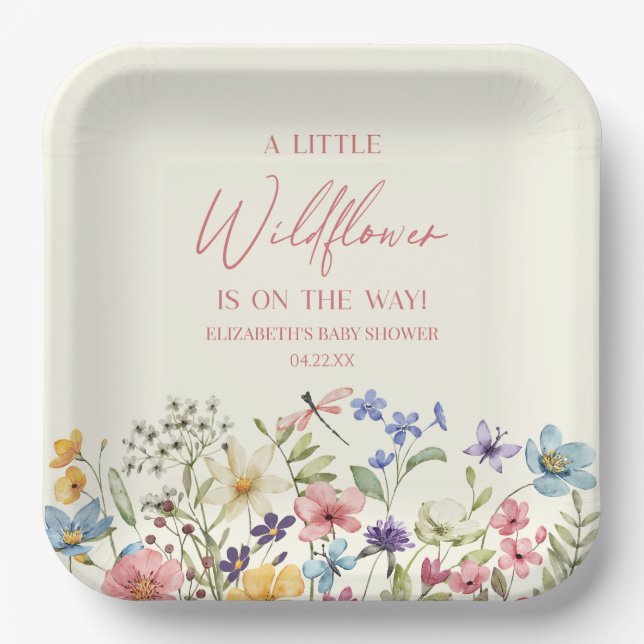 A Little Wildflower Wild Flower Floral Baby Shower Paper Plate (Front)