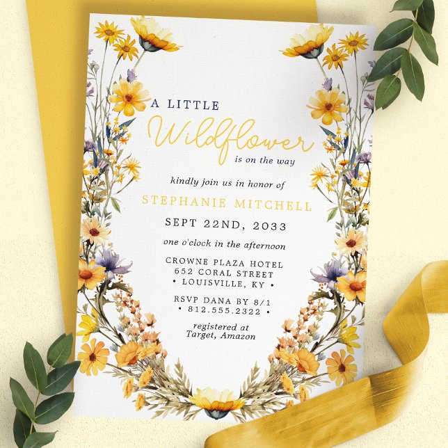 A Little Wildflower Yellow Boho Baby Shower Invitation (Creator Uploaded)