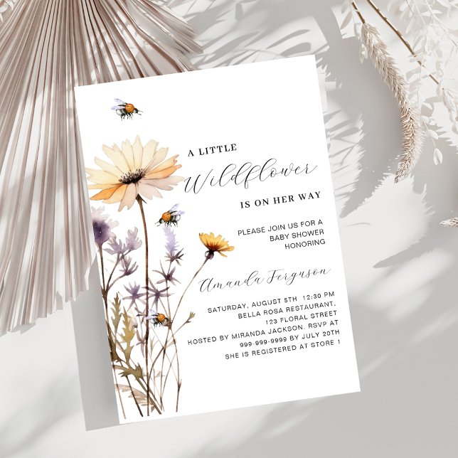 A little wildflower yellow purple baby shower invitation (Creator Uploaded)