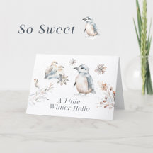 A Little Winter Hello Watercolor Penguin & Birds  