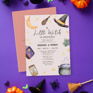 A Little Witch Brewing Girl Halloween Baby Shower Invitation