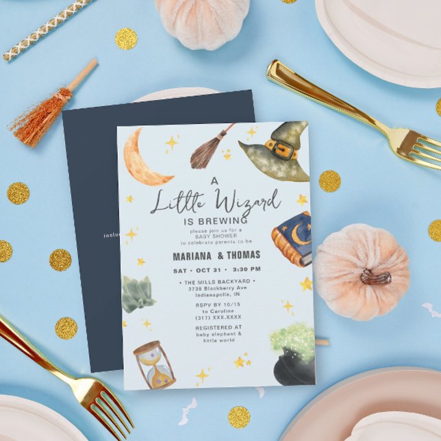 A Little Wizard Brewing Boy Halloween Baby Shower Invitation (Creator Uploaded)