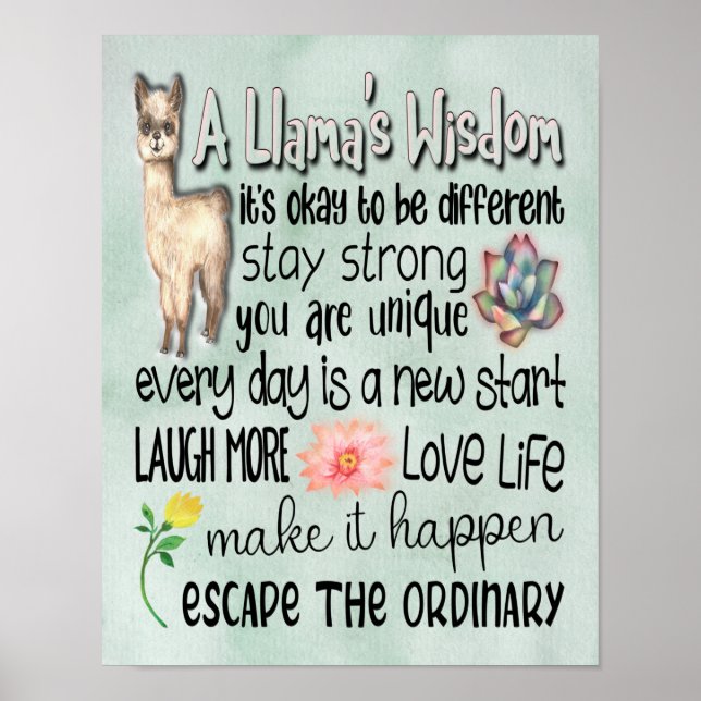 A Llama's Wisdom Motivational Quotes - 11x14 Poster (Front)
