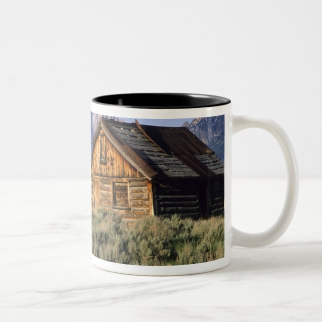 A log cabin and the Sawtooth Mountains in Two-Tone Coffee Mug (Right)