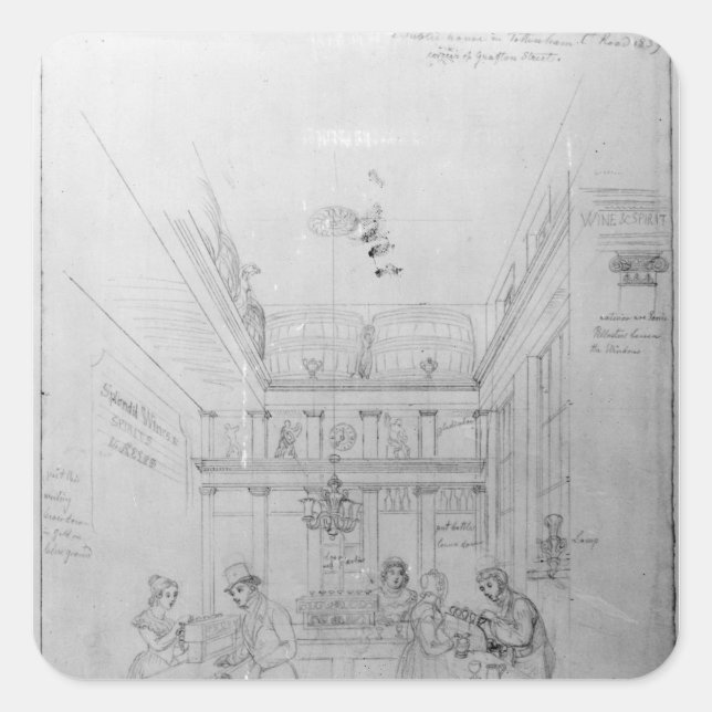 A London Liquor Shop, 1839 Square Sticker (Front)