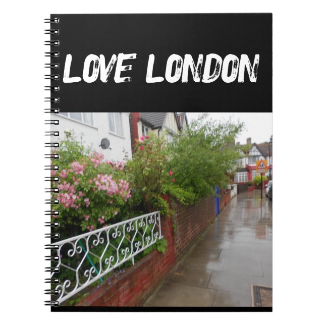 A London Street and rain England Notebook (Front)