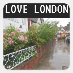 A London Street and rain England Square Sticker