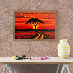 A Lone Acacia Tree Silhouetted Against Poster