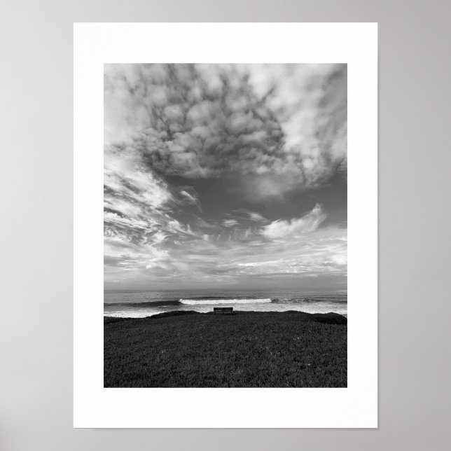 A Lone Bench Black and White Photography Poster (Front)