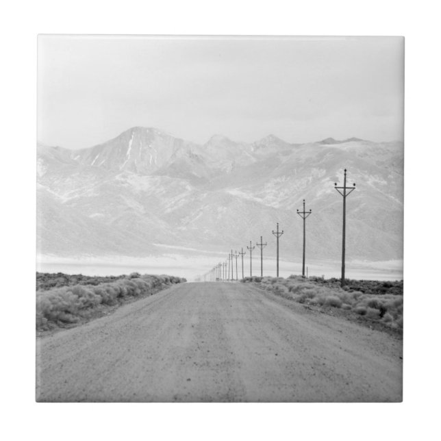 A Lone Road and Power Lines | San Juan Mountains Ceramic Tile (Front)