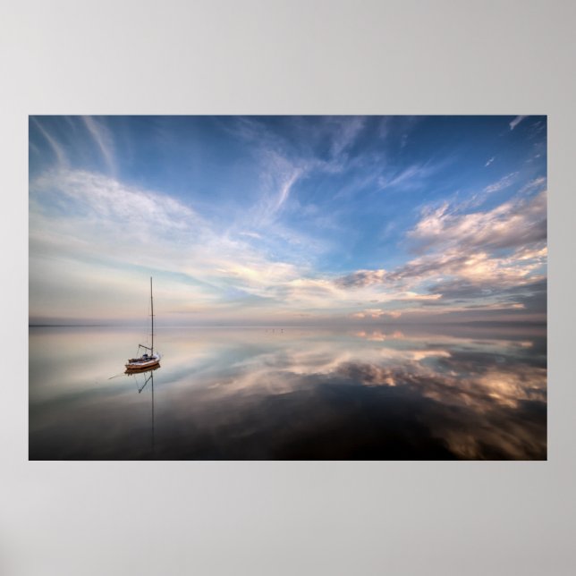 A Lone Sailboat On The Calm Waters Of Salton Poster (Front)