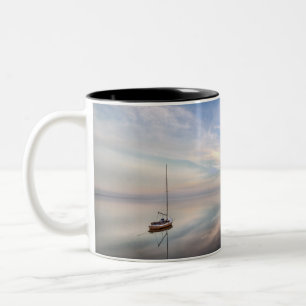 A Lone Sailboat On The Calm Waters Of Salton Two-Tone Coffee Mug