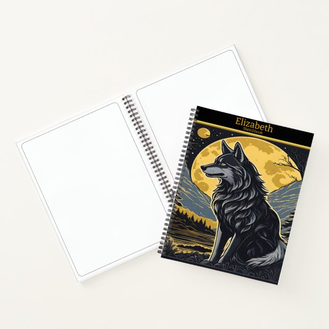 A lone wolf howls under the bright full moonlight notebook (Inside)