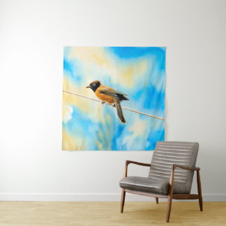 A lonely colourful bird tapestry