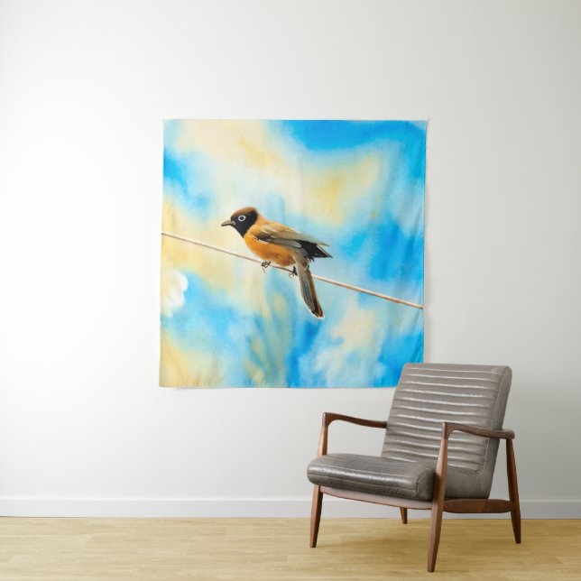 A lonely colourful bird tapestry (In Situ)