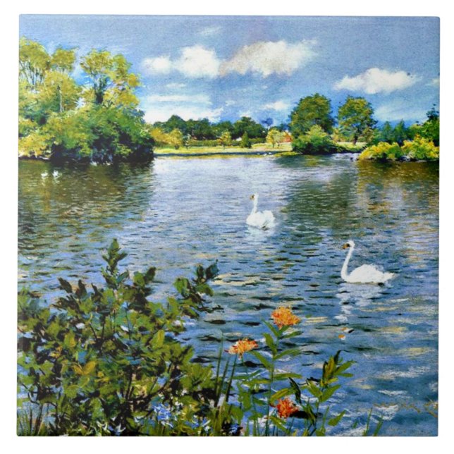 A Long Island Lake, fine art, Ceramic Tile (Front)