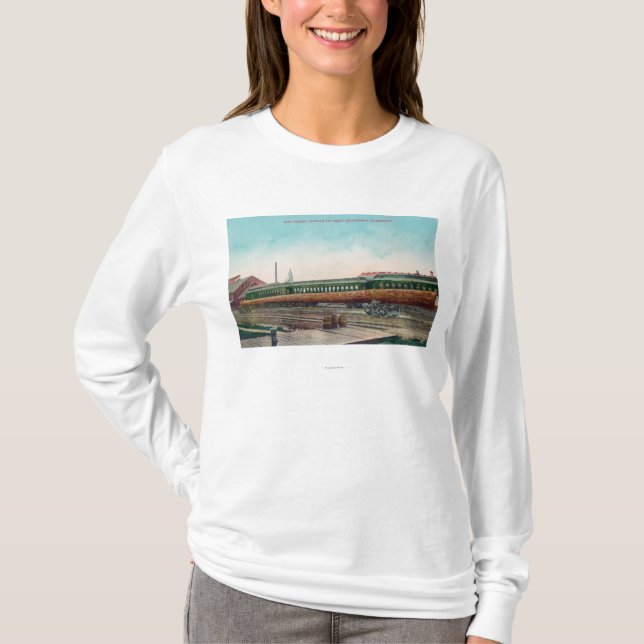 A Long Tree Log on Railroad Tracks T-Shirt (Front)