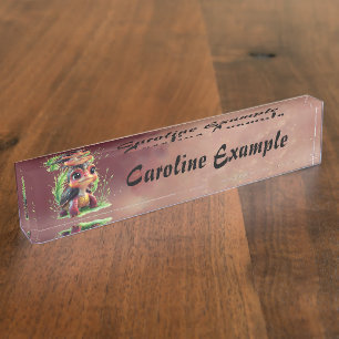 A look full of charm and adventure nameplate