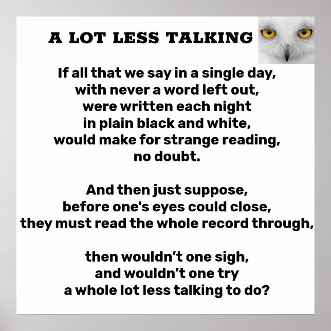 A LOT LESS TALKING poetry poster (Front)
