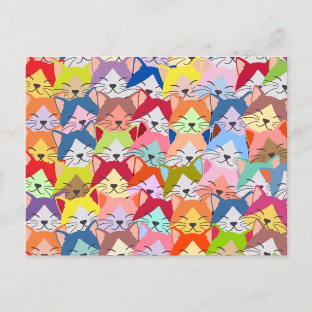 A lot of Colourful Cats | Kitten Pet Pattern Gift Postcard (Front)