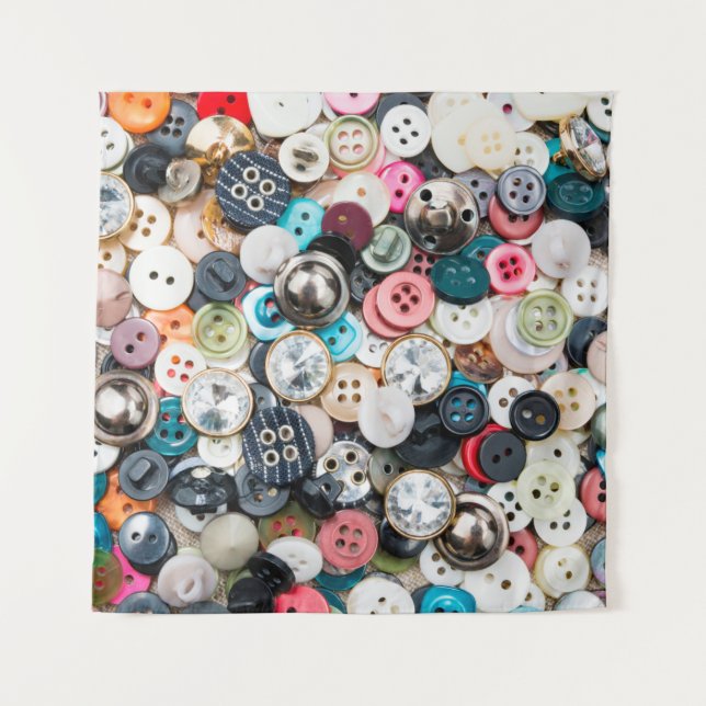 A lot of colourful sewing buttons of different col tapestry (Front)