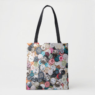 A lot of colourful sewing buttons of different col tote bag