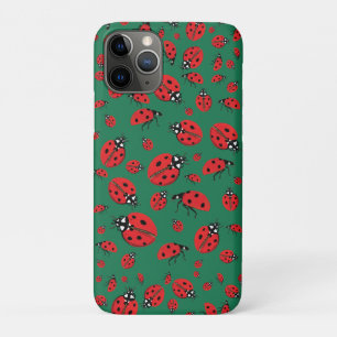 A lot of Red Ladybugs Lucky Pattern Green iPhone 11 Pro Case
