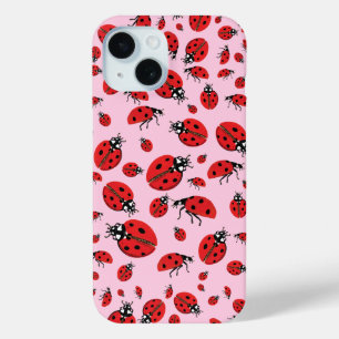 A lot of Red Ladybugs Lucky Pattern Pastel Pink iPhone 15 Case