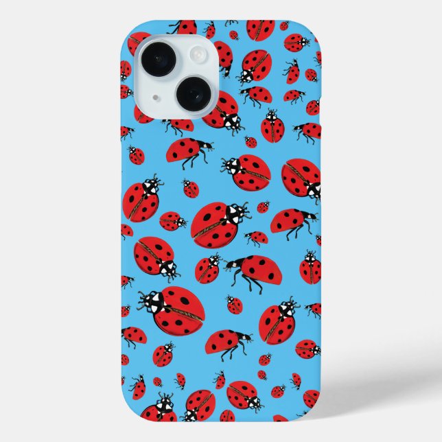 A lot of Red Ladybugs Lucky Pattern Sky Blue Case-Mate iPhone Case (Back)