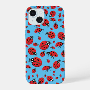 A lot of Red Ladybugs Lucky Pattern Sky Blue iPhone 15 Case