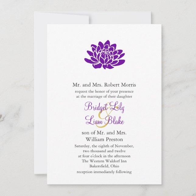 A Lotus Flower Wedding invitation (purple) (Front)