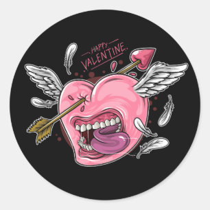a love heart with lips and wings that are hit by l classic round sticker