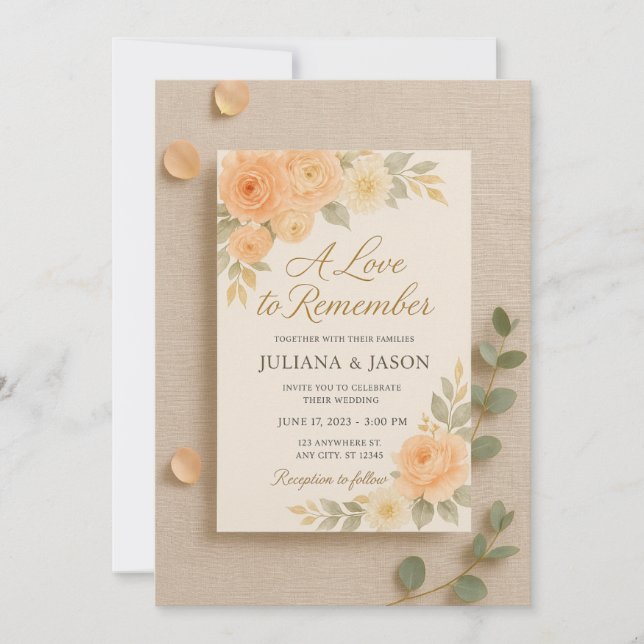 A Love to Remember Wedding Invitation | Peach-Cham (Front)