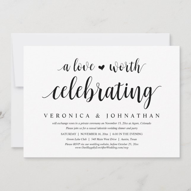 A Love Worth Celebrating, Wedding Elopement Party Invitation (Front)