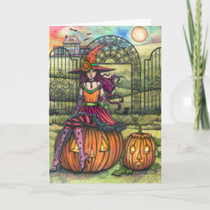 A Lovely Halloween Colourful Witch Blank Art Card