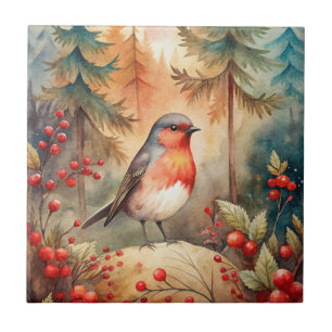 A lovely Robin in Autumn Ceramic Tile