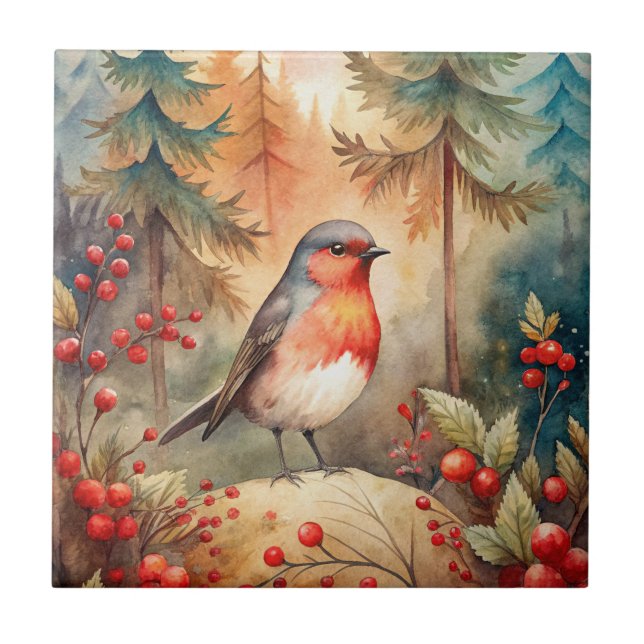 A lovely Robin in Autumn Ceramic Tile (Front)