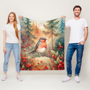 A lovely Robin in Autumn Fleece Blanket